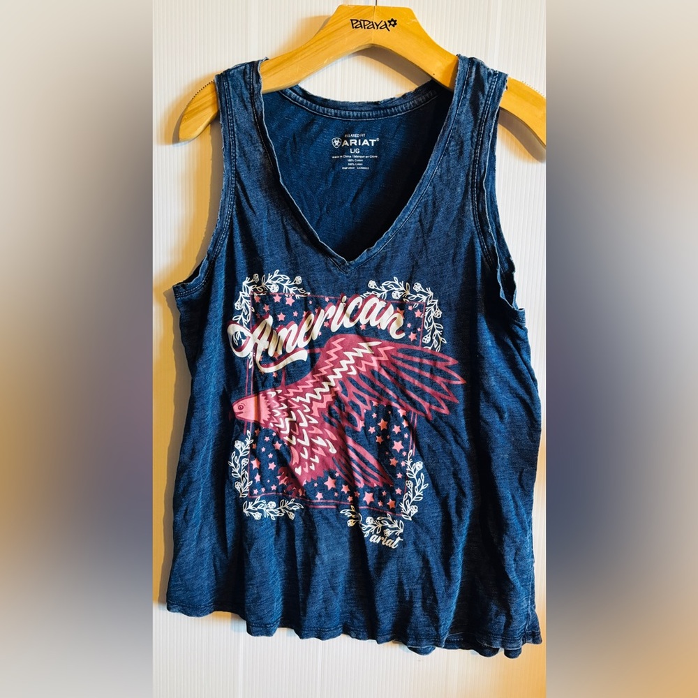 Ariat Navy Tank Top with Red Eagle Graphic 100% cotton size large